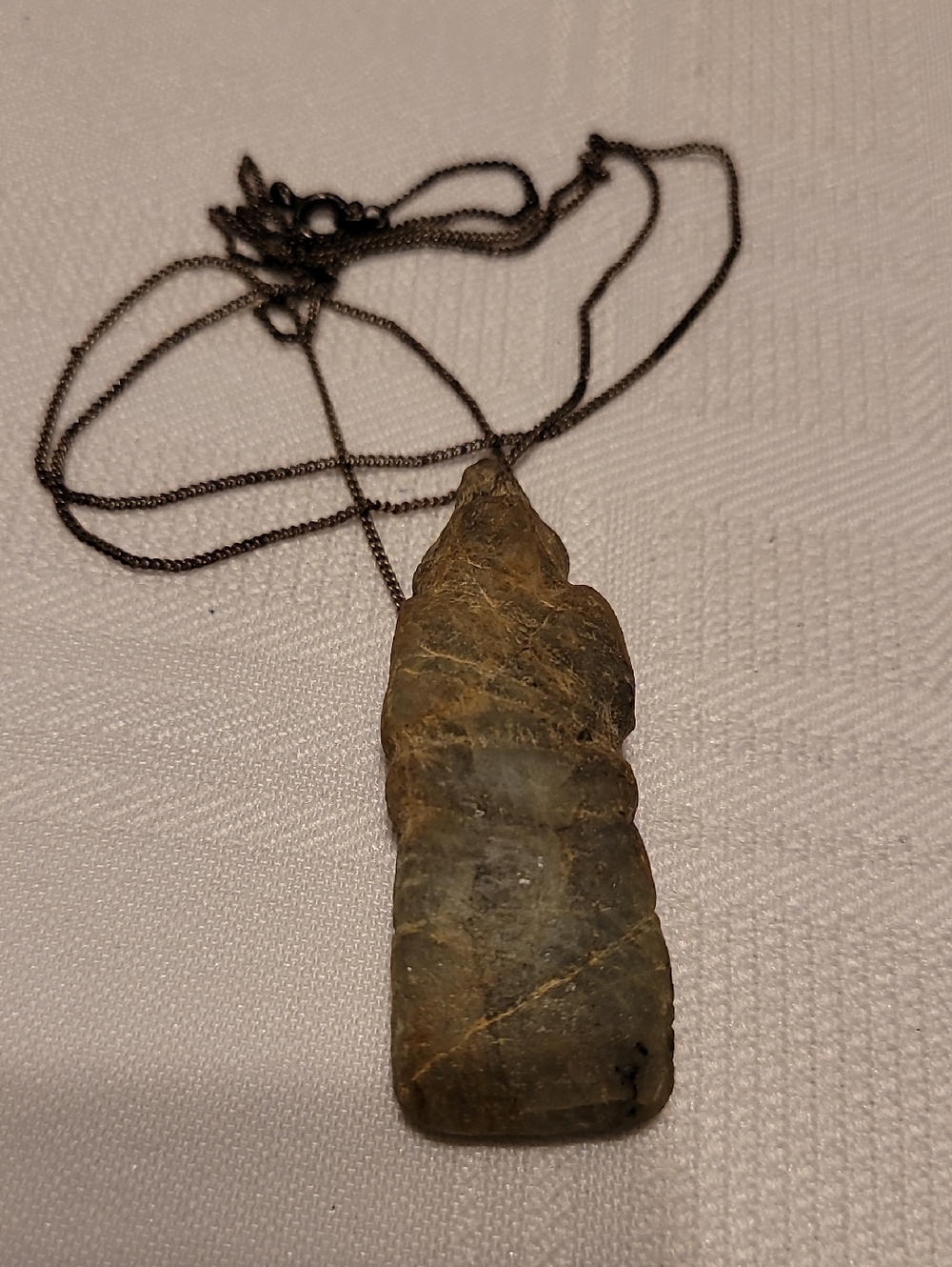 Old Vintage Primitive Carved Rock Amulet Necklace Sterling Silver Chain